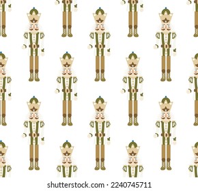 Hand Drawn Nutcracker Seamless Christmas Pattern Cute Illustration Trendy Colors Sweet Gift Concept Perfect for Allover Print Wrapping Paper or Decoration Pastel Brown Olive Green Tones