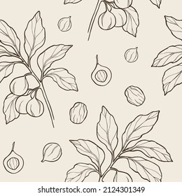 Hand drawn nutmeg seamless pattern