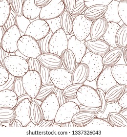 Hand drawn nuts. Almond. Vector  seamless pattern