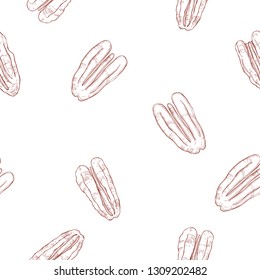 Hand drawn nuts.  Pecan.  Vector  seamless pattern
