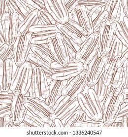 Hand drawn nuts. Pecan. Vector  seamless pattern