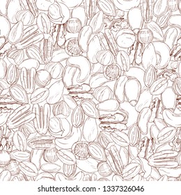 Hand drawn nuts. Vector  seamless pattern