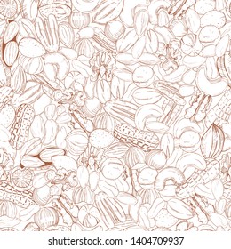 Hand drawn nuts. Vector  seamless pattern