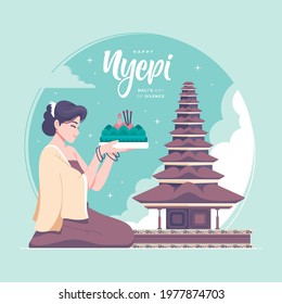 hand drawn nyepi means bali's day of silence illustration background