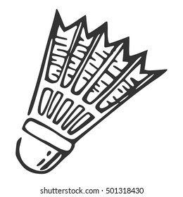 Hand drawn nylon shuttlecock, vector illustration/Badminton line icon, sketch style