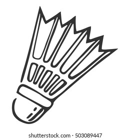 Hand drawn nylon shuttlecock, vector illustration/Badminton line icon, sketch style