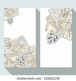 Hand drawn oak elements business card set. Flat design.