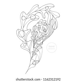 Hand drawn oak leaf vector coloring page. Abstract autumn paisley illustration. Leaves design element in modern style.