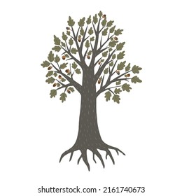 hand drawn oak tree clip art icon, vector eps 10 forest tree, Scandinavian oak tree clip art, oak sticker, children wear print