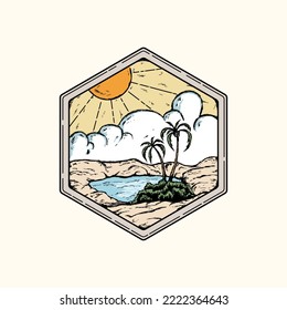 Hand drawn oasis badge logo vector illustration design for your company or business