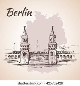 Hand drawn Oberbaum Bridge - Berlin, Germany