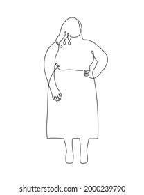 Hand drawn obese women, one line art icon.Overweight lady stylized continuous avatar.Beautiful curvy female,dumpling XXL size.Body positive concept. Doodle,sketch style logo.Isolated