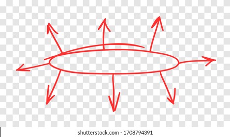 Objeto dibujado a mano para uso de diseño. Marco de doodle rojo y flechas sobre fondo transparente. Dibujo abstracto de la pluma. Ilustración de arte del vector