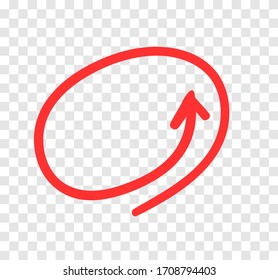 Hand drawn object for design use. Red doodle circle frame and arrows on transparent background. Abstract pen drawing. Vector art illustration