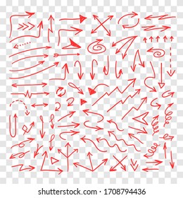 Hand drawn object for design use. Red doodle frame and arrows on transparent background. Abstract pen drawing. Vector art illustration