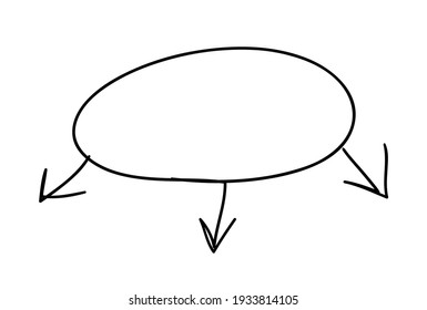Objeto dibujado a mano para uso de diseño. Marco de círculo de doodle negro y flechas sobre fondo transparente. Resumen del dibujo de la pluma. Ilustración de vectores