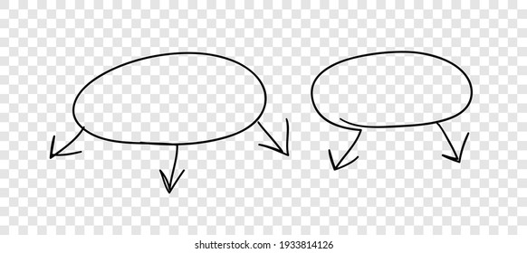 Hand drawn object for design use. Black doodle circle frame and arrows on transparent background. Abstract pen drawing. Vector art illustration