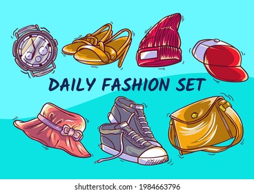 Hand drawn object icons collection in colorful style vector illustration