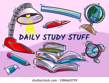 Hand drawn object icons collection in colorful style vector illustration