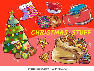 Hand drawn object icons collection in colorful style vector illustration