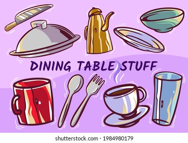 Hand drawn object icons collection in colorful style vector illustration
