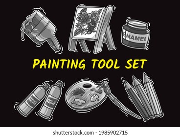 Hand drawn object icons collection in monochromatic style vector illustration