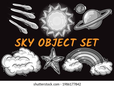 Hand drawn object icons collection in monochromatic style vector illustration