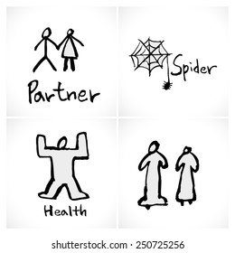 Hand drawn object sketch / Person drawing - vector illustration set