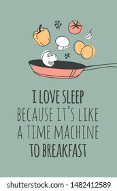 Hand drawn objects about Sleep Routines and text.Vector Cozy Illustration Breakfast. Creative artwork. Set of doodle and quote