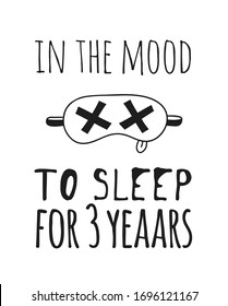 Hand drawn objects about Sleep Routines and text.Vector Cozy Illustration Sleeping Mask. Creative artwork. Set of doodle and quote