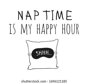 Hand drawn objects about Sleep Routines and text.Vector Cozy Illustration Sleeping Mask. Creative artwork. Set of doodle and quote