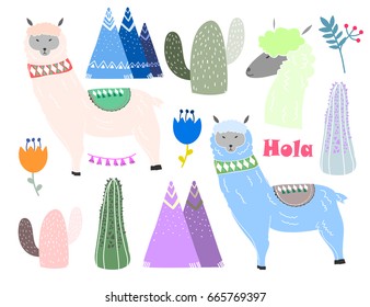 Hand drawn objects from Peru. Colorful vector set. All elements are isolated