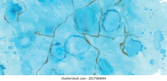 Hand drawn ocean blue alcohol ink background with texture, liquid fluid art design. Blue colors brochure, card, flyer, invitation template. Wedding invitation style. Vector marble.