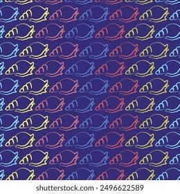 Hand drawn ocean cartoon snail sketch pattern. Seamless pattern background with underwater 2d characters