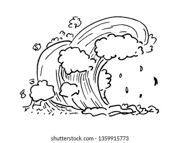 Hand Drawn ocean wave doodle. Sketch style icon. Isolated on white background. Flat design. Vector illustration.