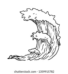 Hand Drawn ocean wave doodle. Sketch style icon. Isolated on white background. Flat design. Vector illustration.