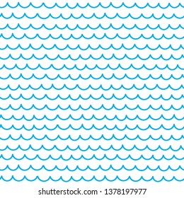 Hand drawn ocean wave pattern. Sea waves doodle background. Seamless wavy patterns.