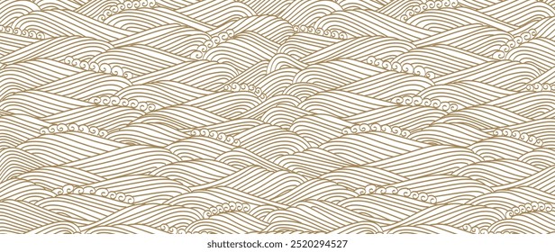 Hand drawn ocean wave pattern vector in Japanese style. Oriental decoration with wallpaper design, flyer, banner or presentation in vintage style.