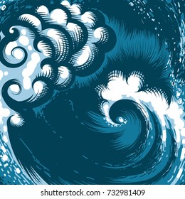 Hand drawn ocean wave. Vector illustration.
