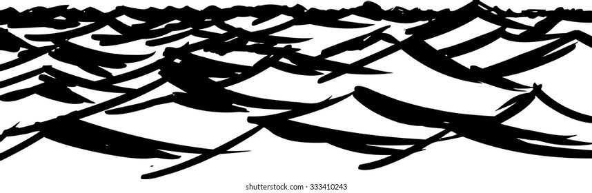Hand drawn ocean waves black and white background