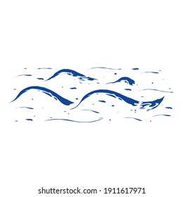 Hand drawn ocean waves logo icon sign background Sketch sea water tide splash Surfing storm wind doodle element Cartoon design style Fashion print clothes apparel greeting invitation card banner flyer