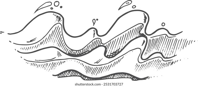 Hand drawn ocean waves. Storm water surface