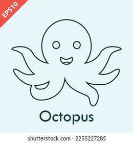 Hand drawn octopus cartoon design vector flat modern isolated illustration