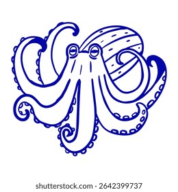 Desenho de polvo desenhado à mão. Ilustração vetorial de animal marinho. Elemento gráfico marinho. 