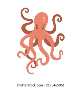 Hand Drawn Octopus Isolated On White Background. Vector Illustration Of Sea Animal. Cartoon Kraken Clipart, Print