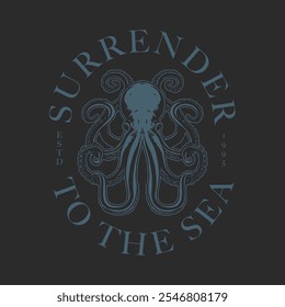 HAND DRAWN OCTOPUS KRAKEN SEA OCEAN ANIMAL SAILING TATTOO SYMMETRICAL VINTAGE TSHIRT TEE PRINT FOR APPAREL MERCHANDISE