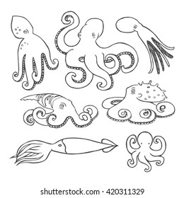 Hand drawn octopus set