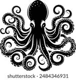 Hand drawn octopus silhouette vector white background