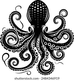 Hand drawn octopus silhouette vector white background