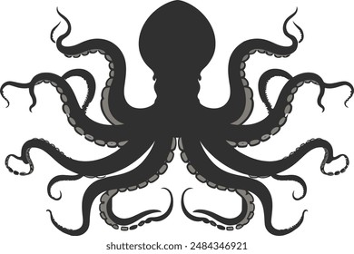 Hand drawn octopus silhouette vector white background